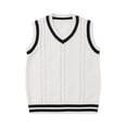 thumbnail image 1 of VNKIDY Girls Sweaters Toddler Kids Vintage Style Cable Knitted Vest V Neck Sleeveless Loose Fit Classic Cropped Jumper With Contrast Trim For Baby Casual Daily Layered Wear Trendy Knitwear, 1 of 3