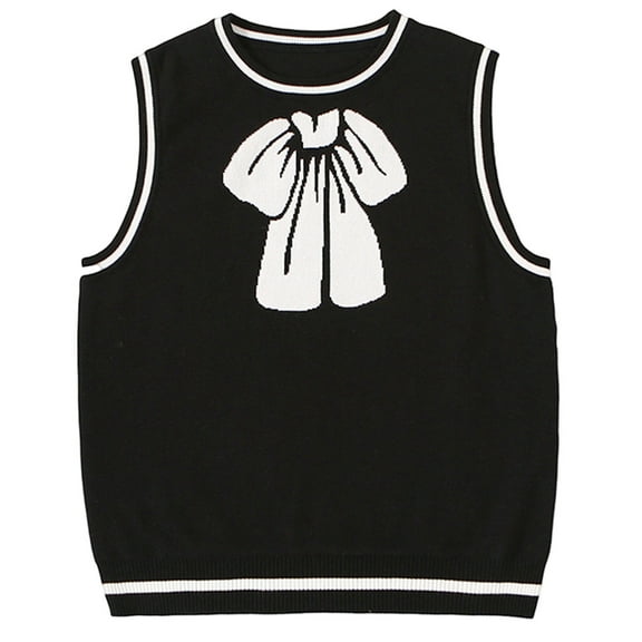 VNKIDY Girls Sweaters Warm V Neck Knitted Vest For Kids Soft Comfortable Pullover Sleeveless Sweater Top With Bow Embroidered Winter Casual Clothes Classic Knitwear