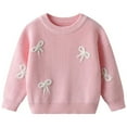 thumbnail image 1 of VNKIDY Girls Sweaters Winter Knitwear Long Sleeve Crewneck Hand Embroidered Bow Baby Toddler Kids Pullover Soft Warm Casual Top Leisure Knitwear, 1 of 8