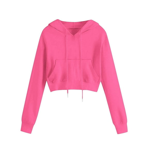 VNKIDY Girls Sweatshirts Autumn Solid Color Long Sleeve Solid Color Pullover With Hood Drawstring Pocket Sports Hoodie For Daily Wear Windproof Tops