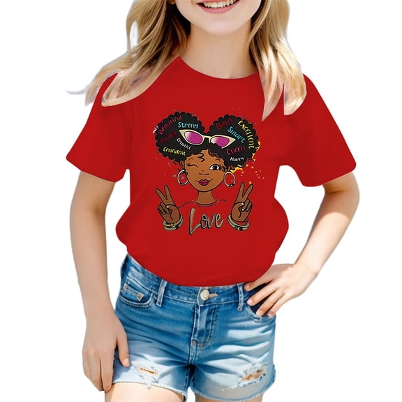 VNKIDY Girls Tees Summer Spring Round Neck Cartoon Print Casual Loose Short Sleeved T Shirt Cozy Tops For Girls Dayily Wear Classic Tops