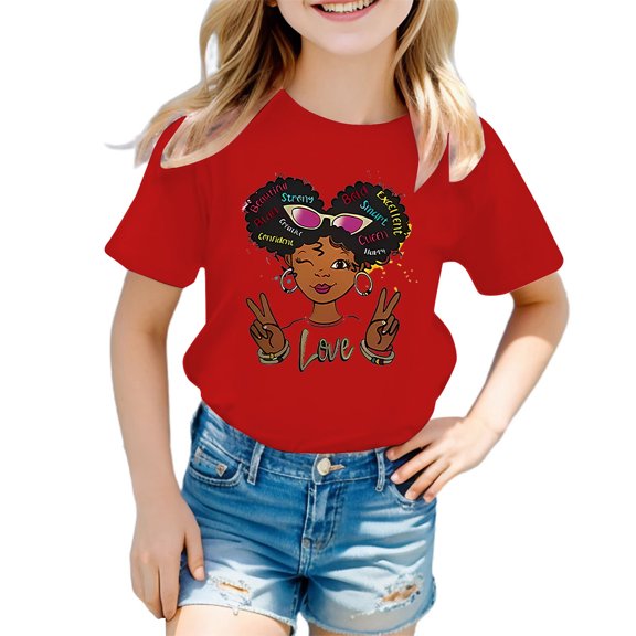VNKIDY Girls Tees Summer Spring Round Neck Cartoon Print Casual Loose Short Sleeved T Shirt Cozy Tops For Girls Dayily Wear Fashionable Tops