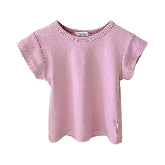 VNKIDY Girls Tees Summer Tops Short Sleeve Solid Color Round Neck Tee Casual Comfortable Stretchy Shirts Toddlers Kids Daily Wear Cute Tops