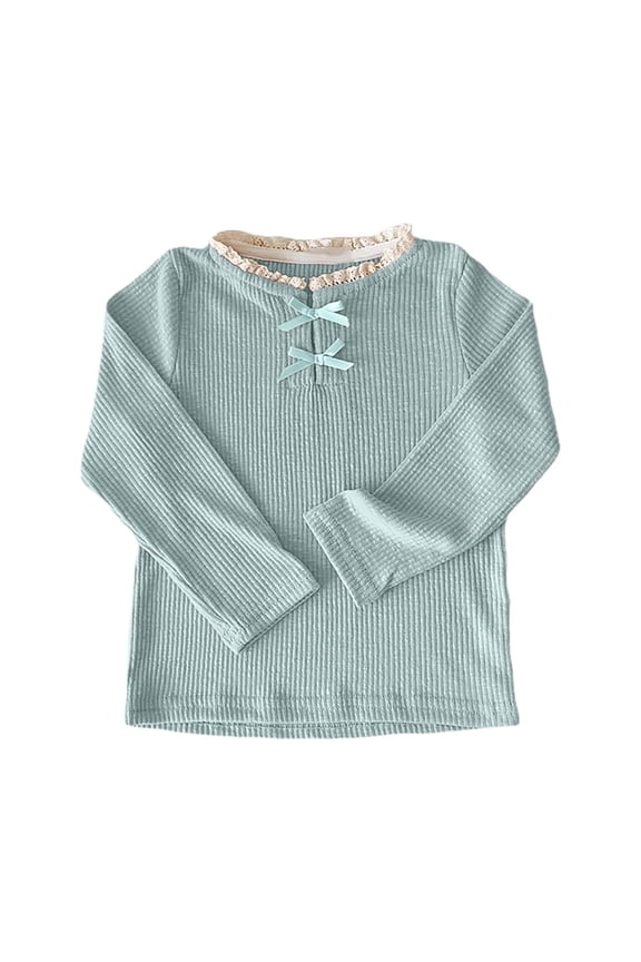 Girls Tops Cute Bow Blouse Elegant Lace Collar Top Casual Long Sleeve Tee For Toddler Kids Ruffled Shirt Casual Tops