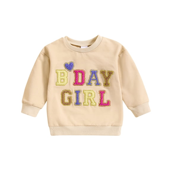 VNKIDY Girls Tops Fall Winter Toddler Sweatshirt With Letter Patches Loose Fit Long Sleeve Crewneck Pullover For Kids Festive Occasions