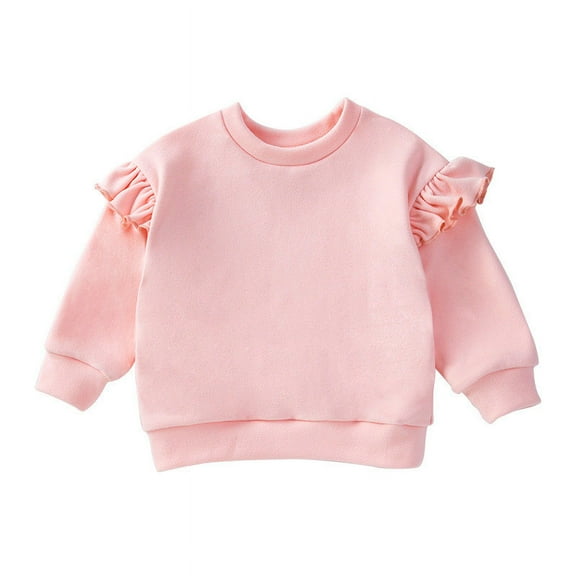 VNKIDY Girls Tops Solid Color Kids Toddler Sweatshirt With Charming Ruffle Details Long Sleeve Crewneck Loose Fit Pullover For Outdoor Wear