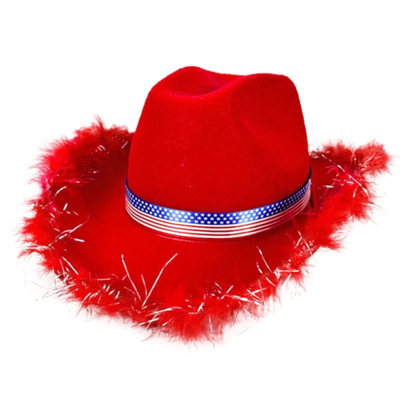 VNKIDY Independence Day Cowboy Hat With Us Flag Band Feather Trim Western Style Cowgirl Hat For Fourth Of July Party Festive Events Versatile Hat