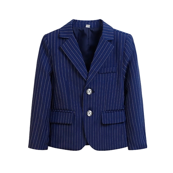 VNKIDY Kids Boys Pinstripe Blazer Coat Notched Lapel Two Button Formal Suit Coat With Pockets For Party School Performance Stylish Jacket