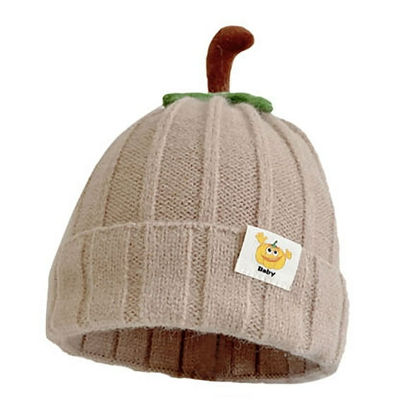 VNKIDY Kids Caps Autumn Winter Adorable Knitted Baby Hat With Cute Pumpkin Stem Design Boys Girls Warm Cap For Cold Weather Stylish Headwear