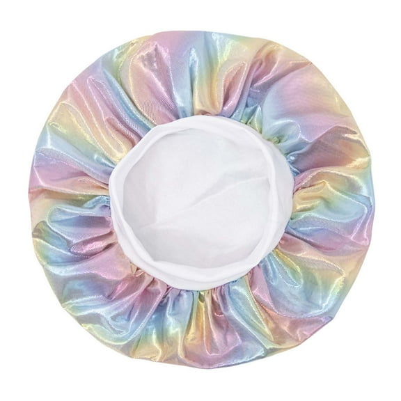 VNKIDY Kids Caps Children Boys Girls Shiny Iridescent Satin Bonnet With Vibrant Rainbow Hues Pink Fashion Lining Shower Cap Lovely Headwear