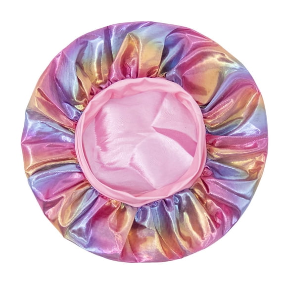 VNKIDY Kids Caps Children Boys Girls Shiny Iridescent Satin Bonnet With Vibrant Rainbow Hues Pink Fashion Lining Shower Cap Stylish Headwear