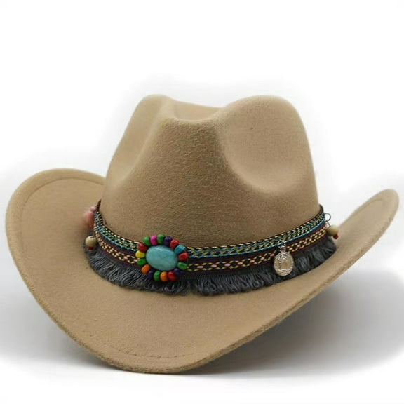 VNKIDY Kids Caps Children Striking Solid Color Cowboy Hat Embellished With Colorful Beaded Band Intricate Braided Details For Fashion Statement Cute Headwear