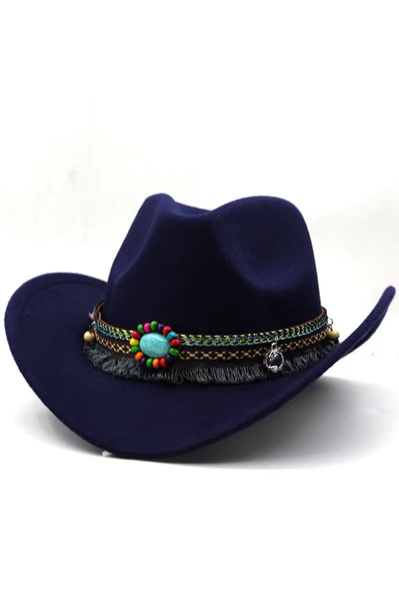 Kids Caps Children Striking Solid Color Cowboy Hat Embellished With Colorful Beaded Band Intricate Braided Details For Fashion Statement Lovely Headwear