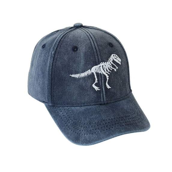 VNKIDY Kids Caps Children Vintage Baseball Cap With White Dinosaur Skeleton Embroidery Adjustable Strapback Hat For Outdoor Activities Casual Style Fashionable Headwear
