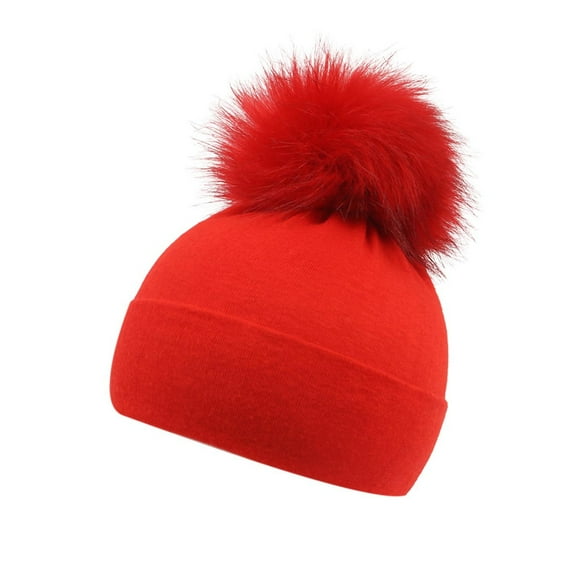 VNKIDY Kids Caps Children Winter Beanie Hat Boys Girls Solid Color Warm Knitted Hat With Cute Fluffy Pom For Cold Weather Casual Headwear