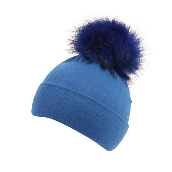 VNKIDY Kids Caps Children Winter Beanie Hat Boys Girls Solid Color Warm Knitted Hat With Cute Fluffy Pom For Cold Weather Classic Headwear