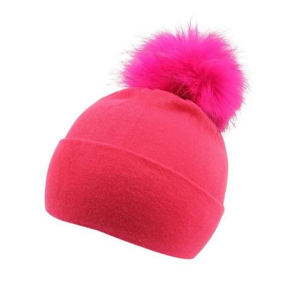 VNKIDY Kids Caps Children Winter Beanie Hat Boys Girls Solid Color Warm Knitted Hat With Cute Fluffy Pom For Cold Weather Fashionable Headwear