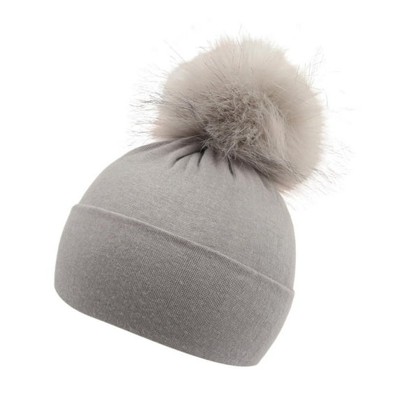 VNKIDY Kids Caps Children Winter Beanie Hat Boys Girls Solid Color Warm Knitted Hat With Cute Fluffy Pom For Cold Weather Trendy Headwear