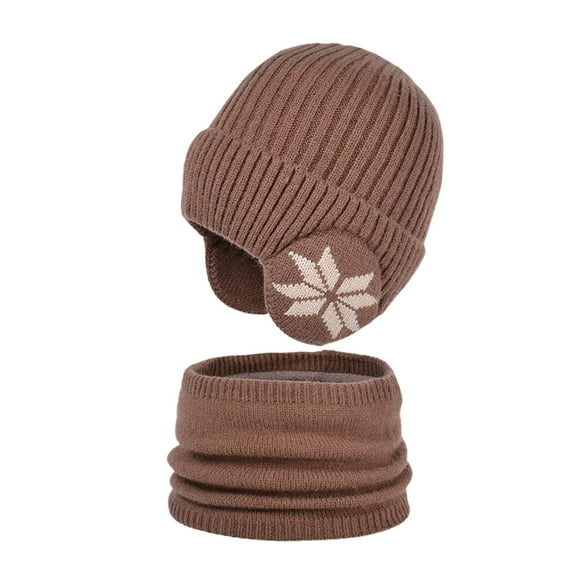 VNKIDY Kids Caps Children Winter Knitted Hat Neck Warmer Set Snowflake Pattern Warm Beanie With Ear Flaps Cozy Neck Gaiter For Cold Weather Protection Lovely Headwear