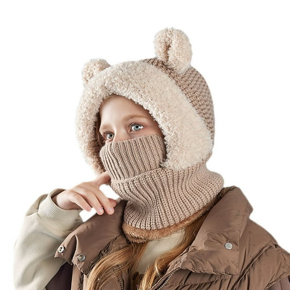 VNKIDY Kids Caps Children Winter Warm Knitted Hat With Cute Animals Ears Design Solid Color Full Face Cover Cozy Hooded Beanie For Boys Girls Classic Headwear