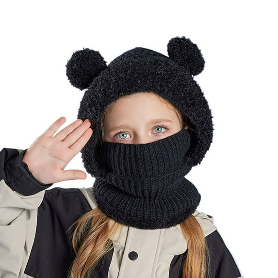 VNKIDY Kids Caps Children Winter Warm Knitted Hat With Cute Animals Ears Design Solid Color Full Face Cover Cozy Hooded Beanie For Boys Girls Cozy Headwear