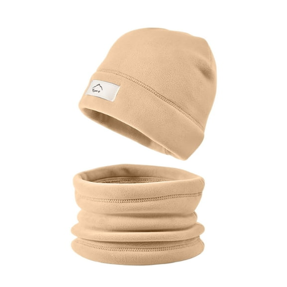 VNKIDY Kids Caps Winter Warm Hat Neck Gaiter Set Boys Girls Soft Plush Beanie With Brand Label Cozy Neck Warmer For Cold Weather Protection Outdoor Activities Leisure Headwear