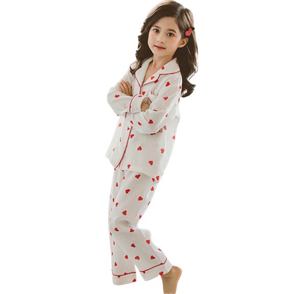 VNKIDY Kids Family Matching Heart Prints Loungewear Set Long Sleeve Lapel Button Down Top Soft Pants For Home Wear Cozy Set