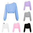 thumbnail image 1 of VNKIDY Kids Girls Asymmetric One Shoulder Solid Color Long Sleeve Cropped Sweatshirt Soft Street Fashion Casual Pullover Tops For Child Classic Tops Blue 13-14 Years, 1 of 5