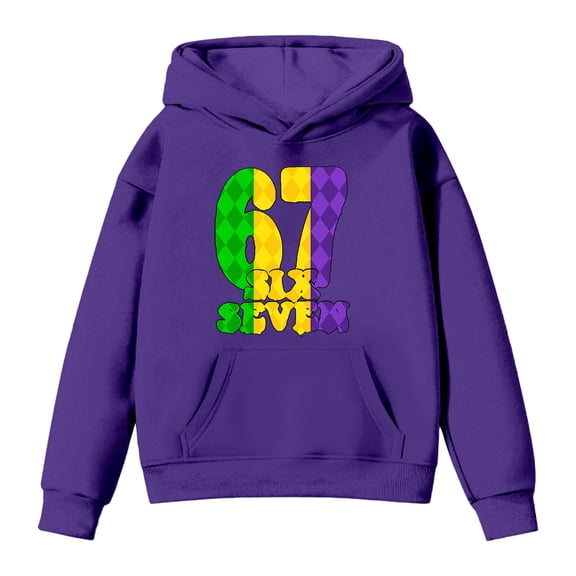 VNKIDY Kids Girls Carnival Letter Print Sweatshirt Long Sleeve Hooded Loose Fit Pullover With Pockets For Playful Comfortable Casual Wear Cozy Top