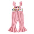 thumbnail image 1 of VNKIDY Kids Girls Summer Jumpsuit Overalls Crochet Flower Ruffled Hem Lightweight Flared Fit Overalls For Spring Summer Daily Wear Pink 6-12 Months, 1 of 8