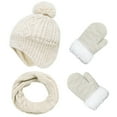 thumbnail image 1 of VNKIDY Kids Hats Children Solid Color Winter 3 Piece Set Winter Knitted Beanie With Pom Thicken Infinity Scarf Plush Mittens For Cold Weather Casual Headwear, 1 of 4
