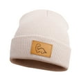 thumbnail image 1 of VNKIDY Kids Hats Children Winter Beanie Hat Warm Knitted Plush Cap Adorable Dinosaur Leather Patch Skiing Cold Weather For Boys Girls Fashionable Headwear, 1 of 3