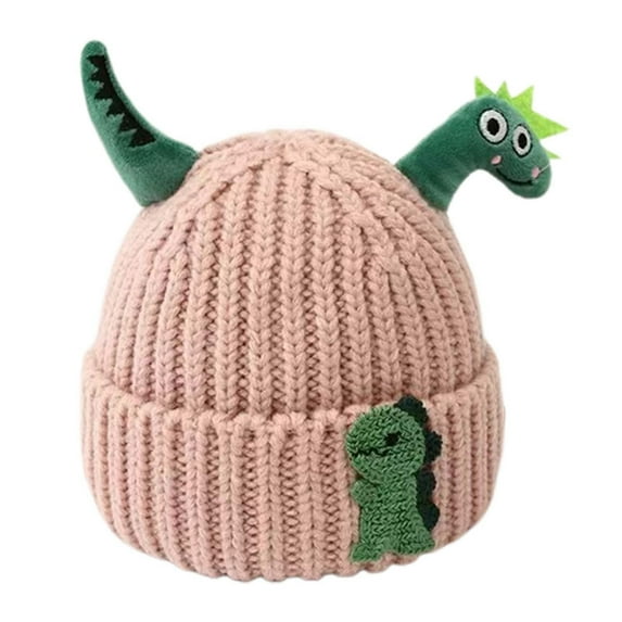 VNKIDY Kids Hats Children Winter Knitted Beanie Hat Adorable Dinosaur Shaped Decorations Warm Headwear Cold Weather For Boys Girls Soft Headwear