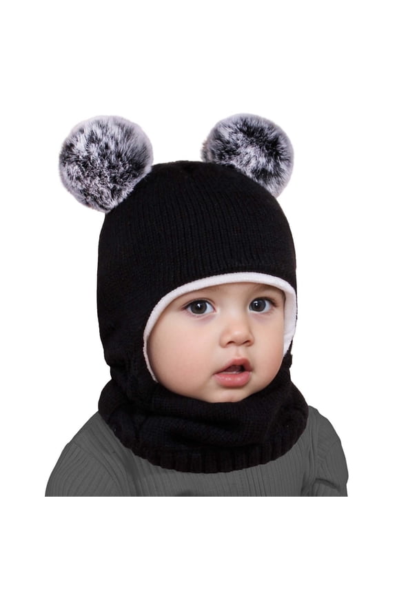 Kids Hats Children Winter Knitted Cap Boys Girls Warm Solid Color Full Face Cover Neck Gaiter Cozy Beanie Hood With Cute Pom For Cold Wear Cute Headwear