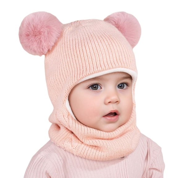 VNKIDY Kids Hats Children Winter Knitted Cap Boys Girls Warm Solid Color Full Face Cover Neck Gaiter Cozy Beanie Hood With Cute Pom For Cold Wear Lovely Headwear