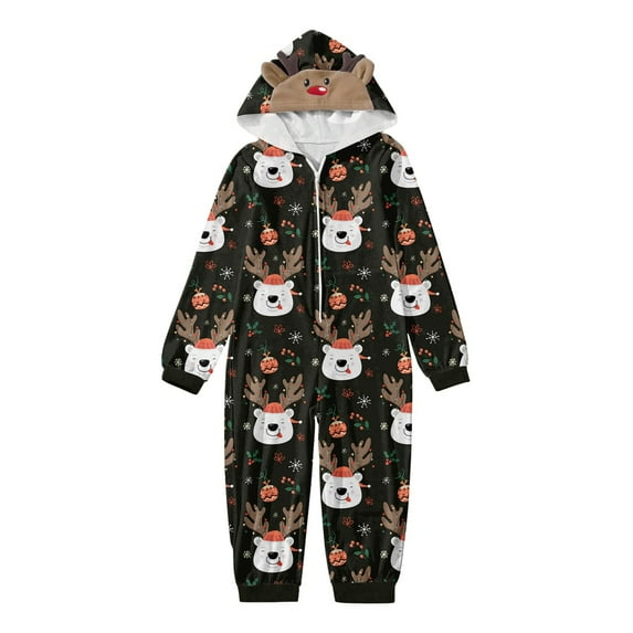 VNKIDY Kids Kids Family Pajamas Xmas Print Hooded Long Sleeve Soft Jumpsuit Sleepwear For Home Wear Casual Pjs