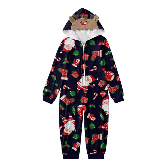 VNKIDY Kids Kids Family Pajamas Xmas Print Hooded Long Sleeve Soft Jumpsuit Sleepwear For Home Wear Cozy Pjs