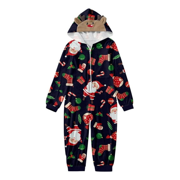 VNKIDY Kids Kids Family Pajamas Xmas Print Hooded Long Sleeve Soft Jumpsuit Sleepwear For Home Wear Relaxed Fit Pjs