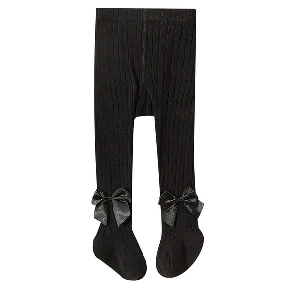 VNKIDY Kids Sock Spring Fall Children Kids Ribbed Knitted Tights with Satin Bow Details Solid Color Soft Leggings For Casual Daily Wear Fashionable Socks