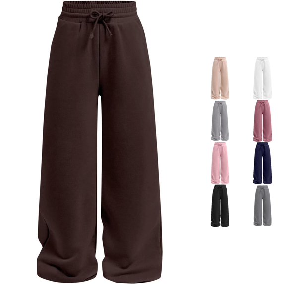 VNKIDY Kids Solid Color Drawstring Elastic Waist Loose Wide Leg Sweatpants Soft Casual Daily Wear Relaxed Fit Jogger Pants For Boys Girls Cozy Pants Brown 5-7 Years