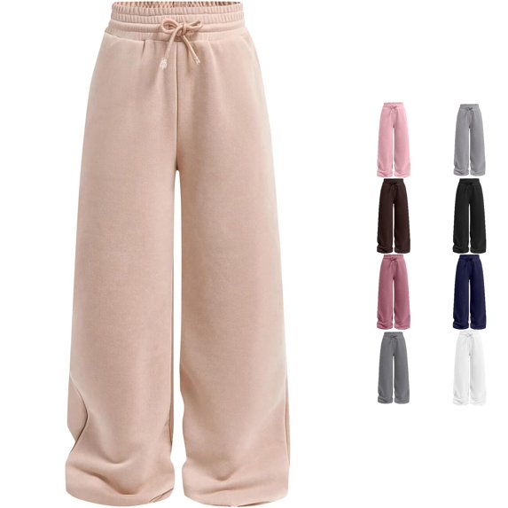 VNKIDY Kids Solid Color Drawstring Elastic Waist Loose Wide Leg Sweatpants Soft Casual Daily Wear Relaxed Fit Jogger Pants For Boys Girls Trendy Pants Khaki 13-14 Years
