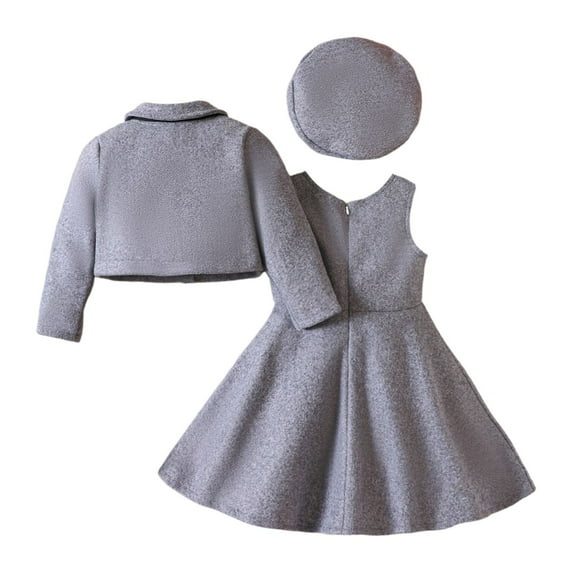 VNKIDY Little Girls Autumn/Winter Flower Girl Birthday Party Graduation Casual Dress+Cape+Hat Outfits Sets Breathable