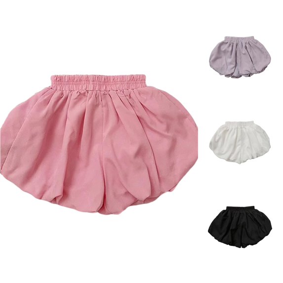 VNKIDY Little Kids Elastic Ruched Waist Loose Bubble Balloon Casual Shorts With Ruffled Wide Hem Summer Regular Fit Lightweight Daily Shorts For Boys Girls Classic Bottoms 5-6 Years