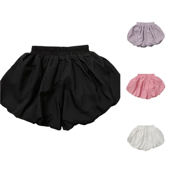 VNKIDY Little Kids Elastic Ruched Waist Loose Bubble Balloon Casual Shorts With Ruffled Wide Hem Summer Regular Fit Lightweight Daily Shorts For Boys Girls Versatile Bottoms 5-6 Years