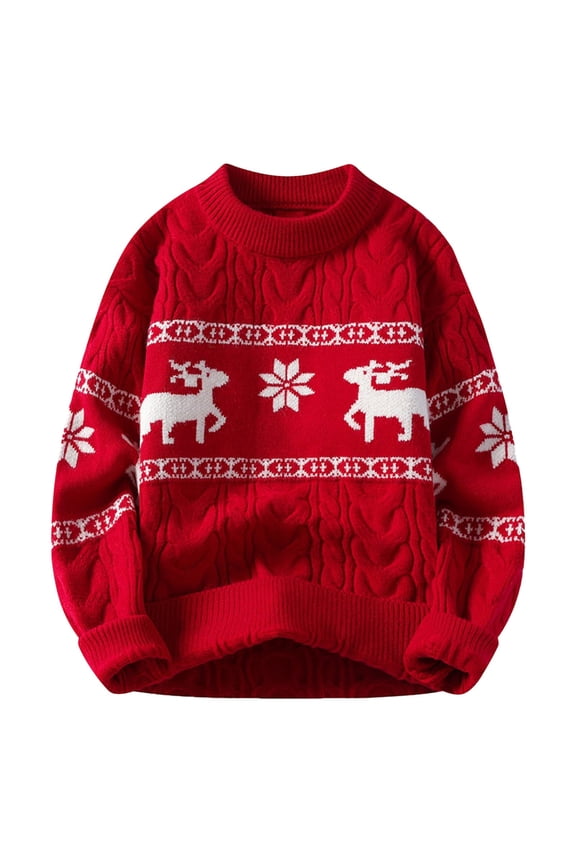 Men Cardigan Autumn Winter Casual Long Sleeve Crewneck Sweater Loose Fit Reindeer Pattern Warm Pullover For Outdoor Wear Soft Knitwear