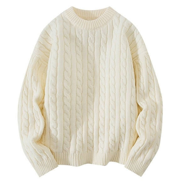 VNKIDY Men Cardigan Autumn Winter Crewneck Solid Color Sweatshirt Casual Long Sleeve Loose Fit Pullover Warm Thick Knit Sweater Relaxed FIT Knitwear