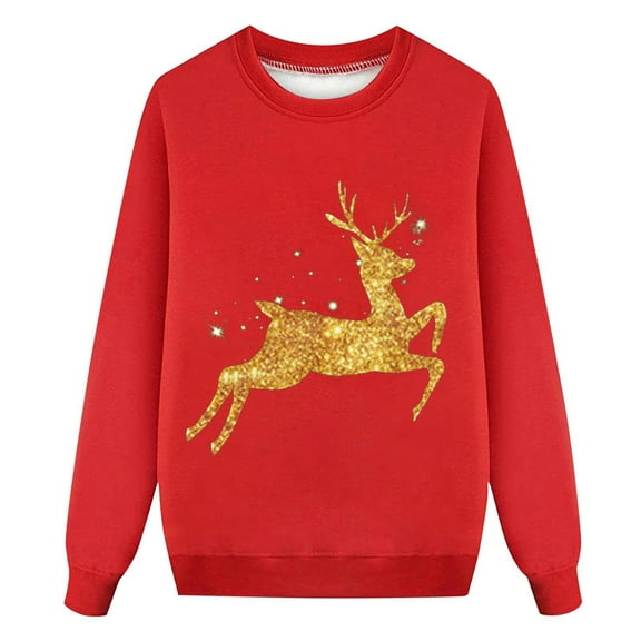 VNKIDY Men Christmas Family Matching Reindeer Prints Pullover Long Sleeve Loose Fit Crewneck Festival Sweatshirt For Holiday Season Soft Top