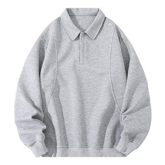 VNKIDY Men Heavyweight Zippered Collar Pullover Sweatshirt Casual Outerwear Jacket Tops Comfortable Soft Fabric Durable Stitching Versatile Style Male Long Sleeve Solid Color Streetwear Versatile