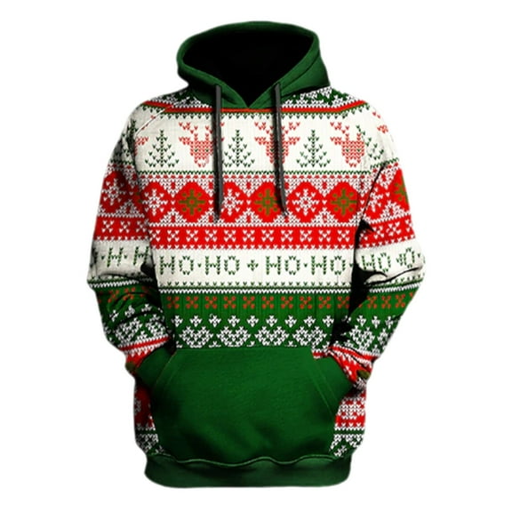 VNKIDY Men Hoodies Classic Christmas Graphic Snowflake Reindeer Prints Sweatshirts Long Sleeve Hooded Loose Fit Pullover For Daily Wear Versatile Tops