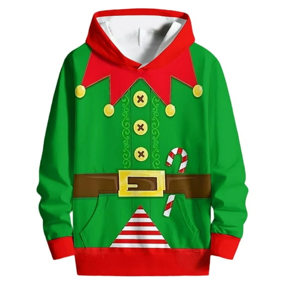 VNKIDY Men Hoodies Fall Winter Windproof Christmas Elf Clothes Style Hoodie Warm Loose Fit Long Sleeve Sweatshirts For Holiday Season Leisure Tops